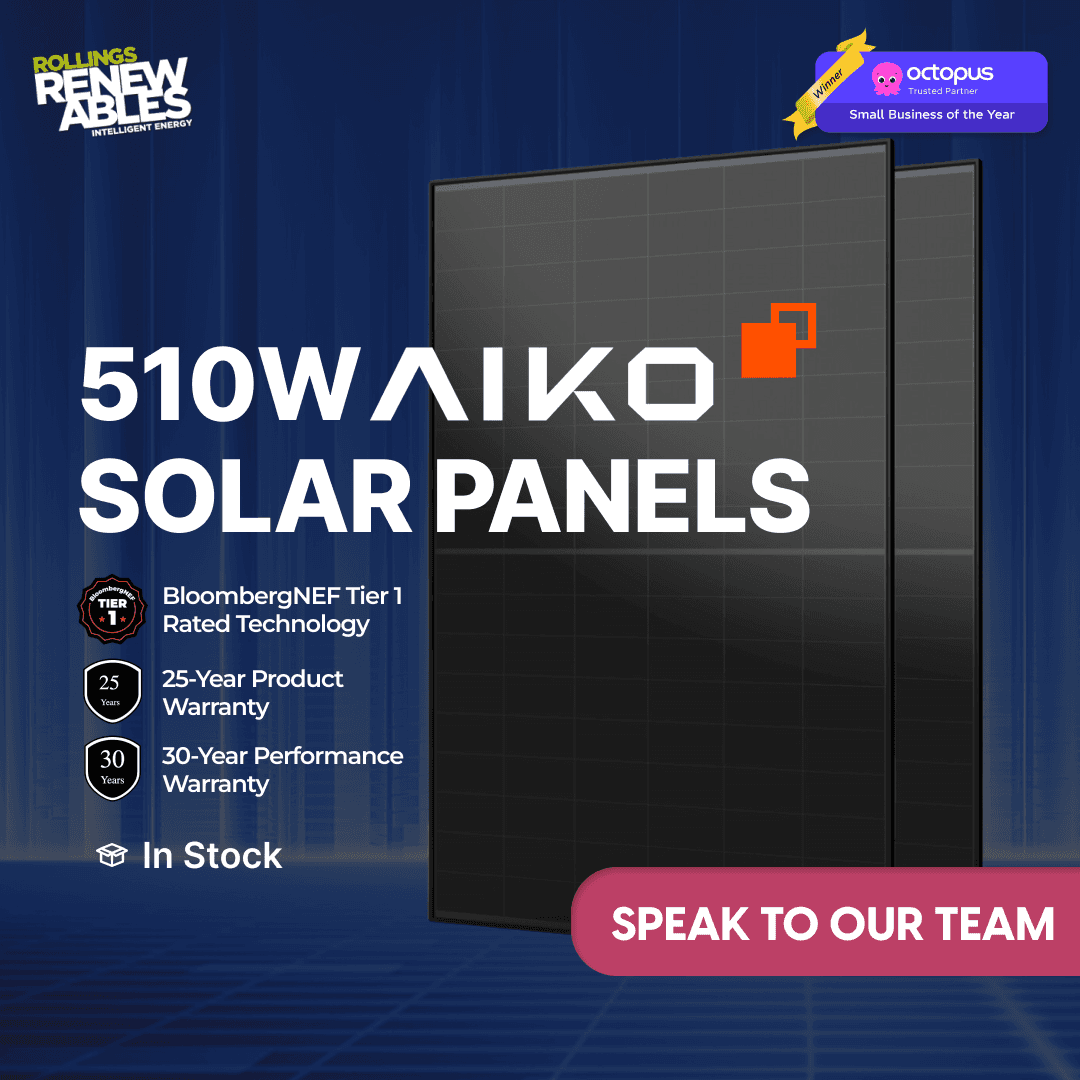 Rollings Renewables 510W AIKO solar panels advertisement
