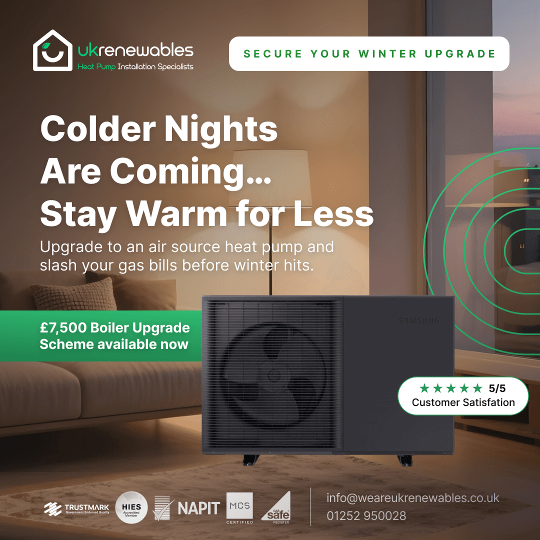 UK Renewables heat pump installation specialists winter upgrade promotion